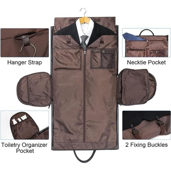 Convertible Leather Garment Bag, Carry on Garment Bags Travel Waterproof Duffel - Picture 2 of 6